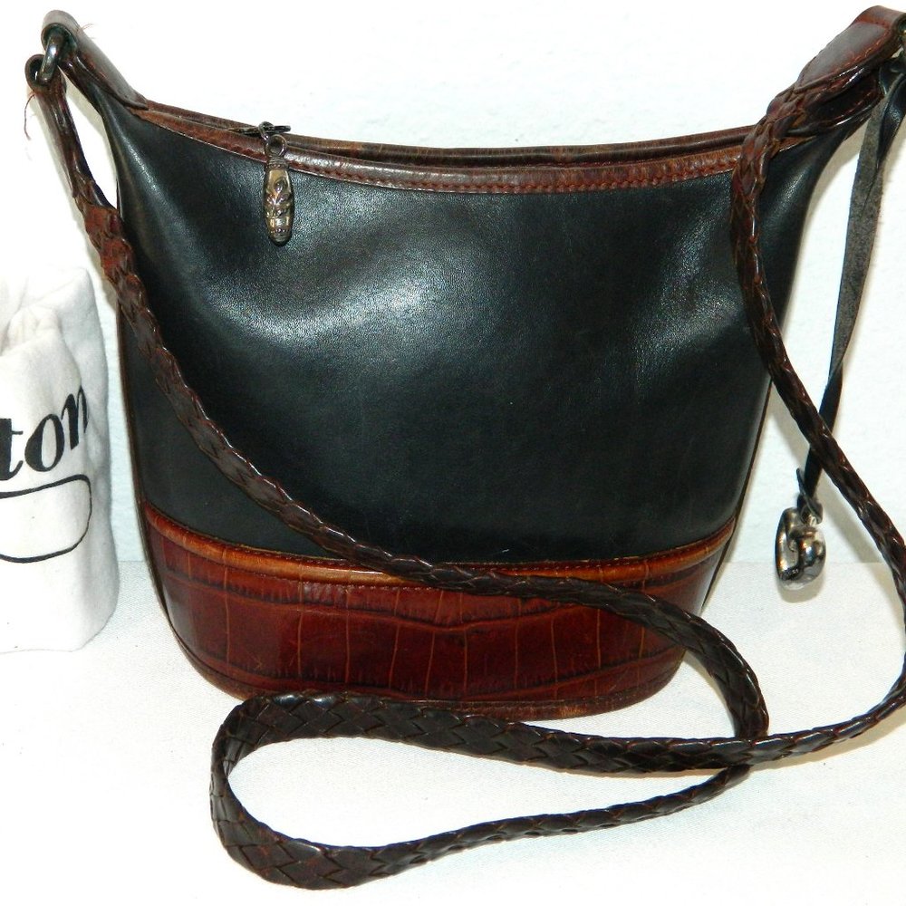 Brighton Vintage BarrelTwo-Toned Leather Crossbody Bag